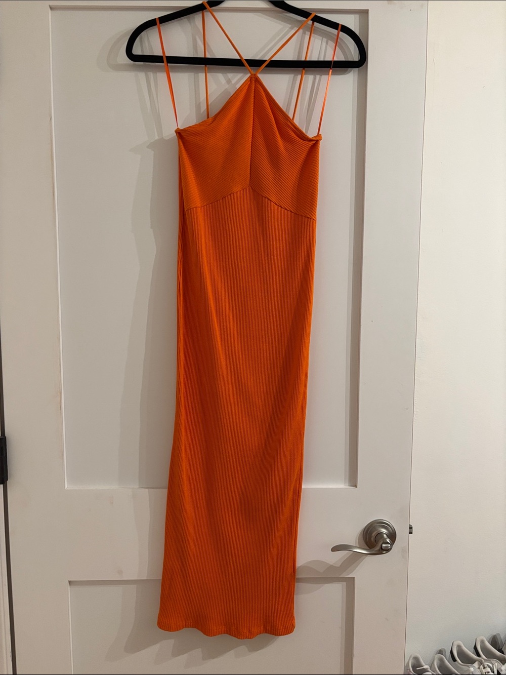 Zara Orange Ribbed Strappy Maxi Dress